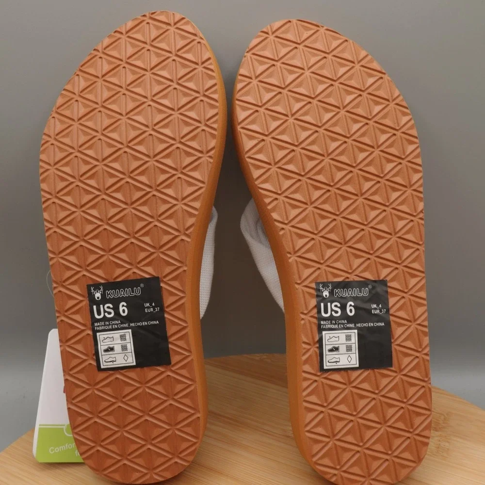 Kuailu Shoes Womens Size 6 Brown White Flip Flops Sandals Comfy Fabric Strap New - Picture 6 of 8